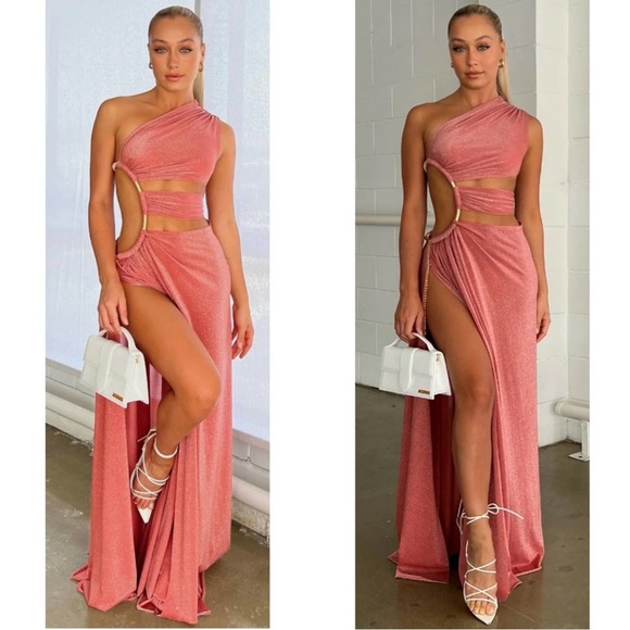 Bronx and Banco Dresses & Skirts - NWT Bronx and Banco Jamilia Metallic Pink Rust Cutout Maxi Gown Size Large